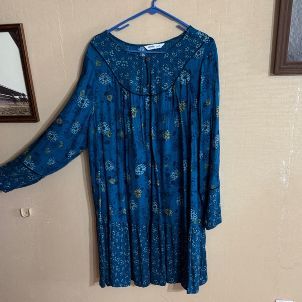 Sonoma Teal Floral Long Sleeve Swing Dress